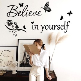 Inspirational Wall Decal Believe in Yourself Decal Wall Quote Sayings Stickers PVC Wall Sticker Motivational Quote Saying Decal Peel and Stick Art Positive Word Sayings Message Home Office Decor