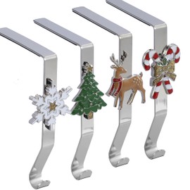 Christmas Stocking Holder for Mantle, Reusable Christmas Stocking Hooks, No-Damage Xmas Hanger for Fireplace Mantle Grip Stand Christmas Decoration Ornaments Hanging Shelf Floor (4)