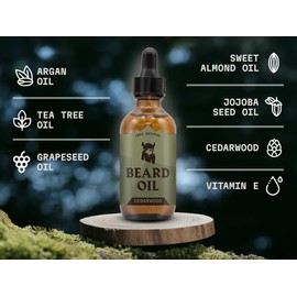 Striking Viking Aceite Para Barba - Aroma A Madera De Cedro Grande 2 Oz - Fórmula Natural Con Aceites De Argán De Árbol De Té Y Jojoba Para Barba - Su