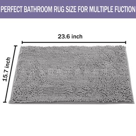 RUN HELIX Chenille Bath Mat, Non Slip Extra Soft Bath Toilet Mat 40x60cm, Super Absorbent Bath Rug for Bathroom, Bedroom, Shower and Tub, Washable Quick Drying Bathroom Mat Grey