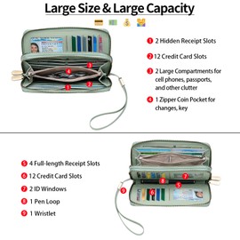 GAEKEAO Wallet for Women Clutch Leather RFID Blocking Wristlet Purse Zip Around Wallets Large Capacity Credit Card Holder