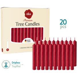 Eika Premium Christmas Tree Candles - Set of 20 Traditional Christmas Wax Candles for Pyramids, Carousels & Chimes - Made in Europe - Solid Colored - Dark Red