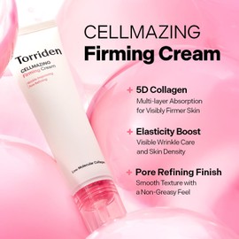 Torriden - CELLMAZING Low Molecular Collagen Firming Cream, 2.02 fl.oz 5D Collagen Complex Minimize Pores & Wrinkles Intense Hydration, Non-Greasy, Firming Finish Cruelty Free
