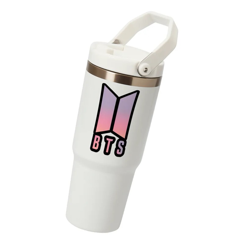 Termo Alto Acero Inoxidable Bts Logo Kpop 900 Ml Blanco