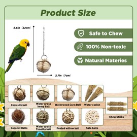 SUSOO 9-Pcs Natural Bird Chew Toys Set, Safe Hangable Shredding Foraging Toys with Sola Balls, Rattan & Corn Vines for Parrots, Parakeet, Budgie, Conure, Love Birds, Cockatiel and Small Pets
