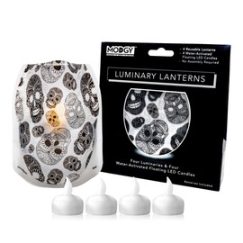MODGY Luminary Lanterns, Halloween Candle Holders with Flameless Floating LED Candles, Indoor Outdoor Decor for Parties, Home, Windows, and Mantels, Table Centerpiece, 4-Pack, Skoup