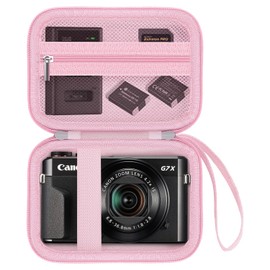 HESTECH Hard Travel Camera Case for Canon PowerShot G7 X Mark II/G7X Mark III, 4K Digital Camera Bag with Zipped Mesh Pocket for Charger, USB Cable, SD Card, Battery and Other Accessories, Pink