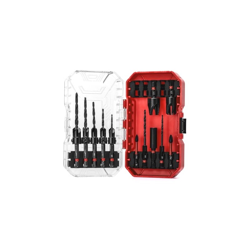 MIXPOWER 15-Piece Countersink Drill Bit Set, with Wood Plug Cutters