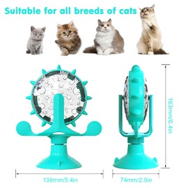 AKAKL Cat Dog Treat Dispenser Toy - Cat Interactive Feeder Pet Food Toys Feeder 360° Degree Rotating Food Leakage Device Rotate with Strong Suction Cup Money Wheel Shape (Lake Blue)
