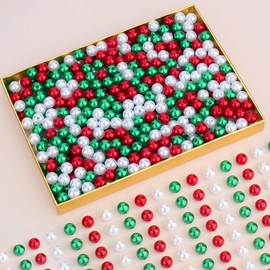 DUQGUHO 8mm Christmas Beads for Jewelry Making, Red Green and White Beads Xmas Party Decoration Kit Christmas Plastic Pearls for Crafts 500PCS