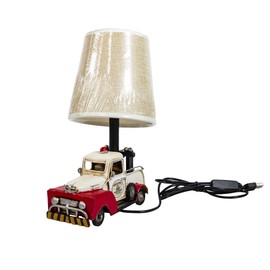 YCHTEWY-Unique Rustic Red Vintage Truck USB Table Lamp with Burlap Shade,Cozy Night Light,Compact & Durable, Perfect for Desktops, Side Tables, or Shelves,6.7 x 4.7 x 6.7 inches (C-Red/White)