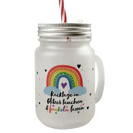 speecheese Rainbow Mason Jar with Handle Drinking Glass with Lid with Saying Kacktage in Glitter Dive a Colourful Glass for Your Favourite Drink Motif Women Colourful Hearts Motivated