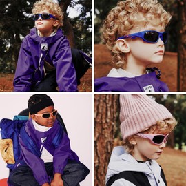 COASION Kids Youth Baseball Sunglasses - Unbreakable Flexible Polarized Sports Sunglasses for Boys Girls Age 4-10 (Black/Dark Blue Mirror)