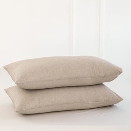 MooMee Bedding Pillowcases Pack of 2 100% Washed Cotton Linen Like Textured Breathable Durable Soft Comfy (Taupe, King)