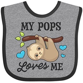 inktastic My Pops Loves Me with Sloth and Hearts Baby Bib Heather and Black 2f24a