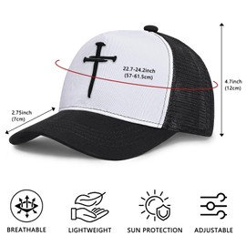 Soohy Gifts for Christian, Three Nails Cross Baseball Cap Embroidered Trucker Hat, Breathable Mesh Ball Cap Adjustable Snapback Faith Outdoor Hat for Men and Women, Religious Belief
