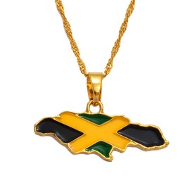 Jamaica Map And National Flag Pendant Necklaces Gold Jamaican Maps Necklace