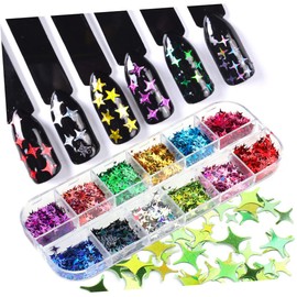Mikinona 2pcs Nail Glitter Sequins Shiny Four-Pointed Art Stickers for Decoration for Festival Makeup and Daily Looks and Lightweight Crafting Accessory