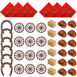 42 Pcs Western Mini Hay Bale Cowboy Hats Horseshoes Bandanas Party Decor