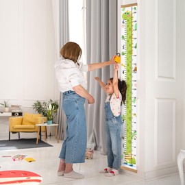 Mibote Baby Growth Height Chart Handing Ruler Wall Decor for Kids, Canvas Removable Height Growth Chart 79" x 7.9" (Dinosaur)