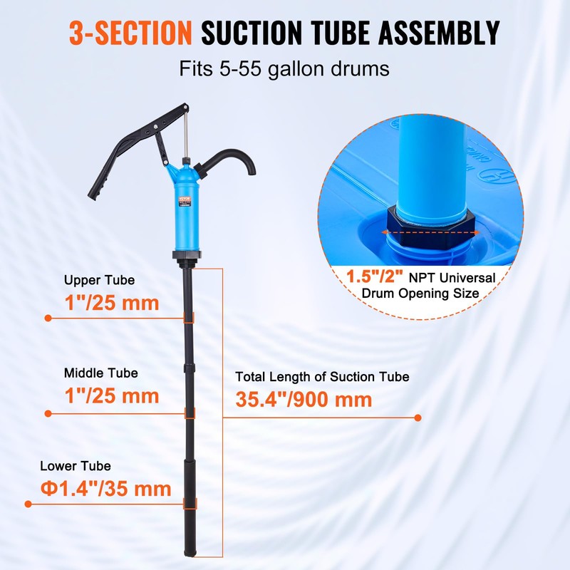 VEVOR Drum Pump, 9.5 oz. Per Stroke, Lever-Action Barrel Pump,