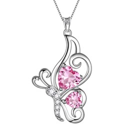 Aurora Tears Butterfly Heart Necklace Women 925 Sterling Silver Animal Butterflies Birthstone Pendant Crystal Wedding Birthday Jewellery, Cubic Zirconia