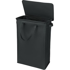 GOMAJI Slim Laundry Basket with Lid and Handles, Foldable Laundry Basket for Clothes, Clothes Hamper Easy to Carry, Dirty Hampers for Bedroom, Bathroom, Dorm, College, 12.7 Gallons(48L) BLACK