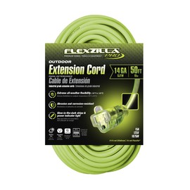 Flexzilla Pro Extension Cord, 14/3 AWG SJTW, 50 ft., Lighted Plug, Indoor/Outdoor, ZillaGreen - FZ512730