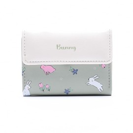 AOVINBID Cute Bunny Trifold Small Womens Wallet, Green, Cute Slim Tri-folded Wallet