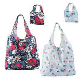 FAVORTALK Reusable Shopping Bag in Pouch Packaway - 2 Pcs Large Capacity Folding Shopper Bags Eco Water Resistant Groceries Bags for Daily Use Travel Storage Household - D28911