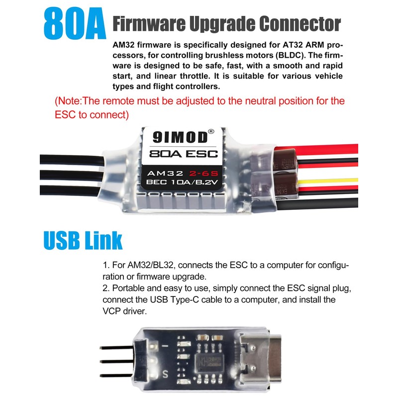 2-in-1 AM32 80A RC Crawler ESC, Brushless ESC 5.2-8.2V BEC