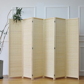 Furnnylane 6 Panel Room Divider and Folding Screen Room Divider,Bamboo Room Divider for Room Separation,Beige,67" H x 92.1" W