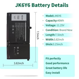 40Wh JK6Y6 Battery for Dell Inspiron 5300 5301 5401 5402 5408 5409 5501 5508 5509 5400 5406 7405 7300 7306 7500 7506 2-in-1 Silver Series Latitude 3410 3510 Vostro 5301 5401 5501 P102F H5CKD 11.25V