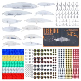357pcs DIY Fishing Lure Making kit with unpainted Lure Blanks, Eyes, Stickers & Treble Hooks - Complete Fishing Lure Making Supplies for Crafting Your own Fishing Lures