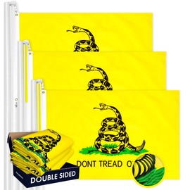 G128 3 Pack: Gadsden Don't Tread On Me Flag | 4x6 Ft | Double ToughWeave Series Double Sided Embroidered 210D Polyester | Historical Flag, Embroidered Design, Brass Grommets, Heavy Duty, 3-ply