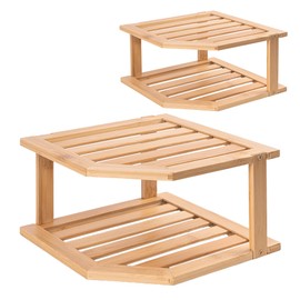 VERTORGAN Bamboo Corner Shelf(2 Pack),2 Tier Plate Organizer for Cabinet and Countertop,Pantry Dish and Spice Rack for Kitchen