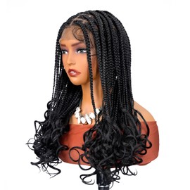 SUPERNOVA Knotless Braided Wigs With Curly End Synthetic Hair 13x7 Lace Front Box Braids Wig For Black Women Half Back Double Lace Square Braided Wig With Baby Hair 18 Inch
