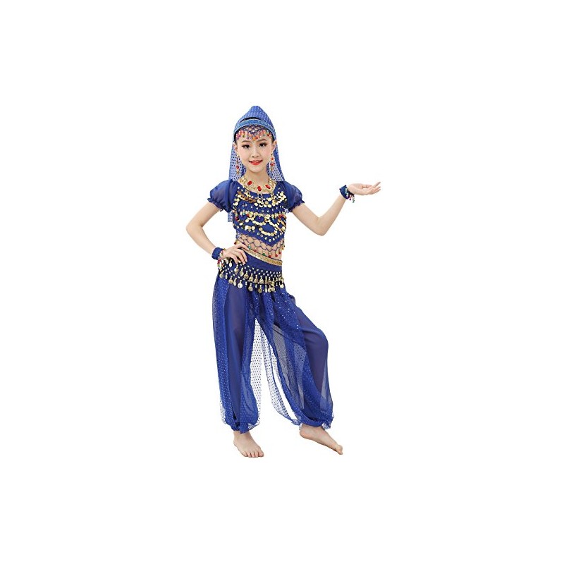Girls Short Sleeve Belly Dancing Costume Set ALL Ornaments