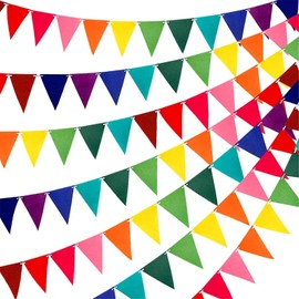 Rainbow Pennant Banner Flags 60pcs, 5 Packs Colorful Felt Fabric Pennant Banners Reusable Pennants String for Carnival Theme Rainbow Birthday Party Decorations