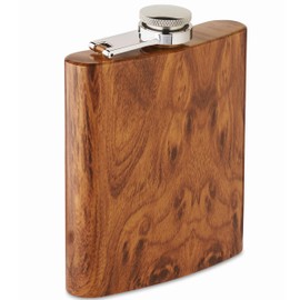 Stainless Steel Hip Flask Leak-Proof Sustainable Hip Flask Shot Bottle 90% Recycled Stainless Steel 190 ml in Wood Look with Fixed Screw Cap for Outdoor Hiking Skiing