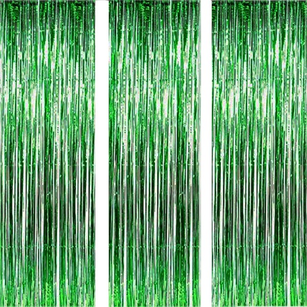 CareCheer 3 Pack 3.2ft x 6.6ft Green Metallic Foil Fringe