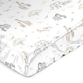 Sweet Jojo Designs Jungle Safari Animals Boy Girl Gender Neutral Baby Satin Fitted Crib Sheet Infant Newborn Nursery Toddler Bed Room Standard Mattress Elephant Giraffe Wildlife Adventure Serengeti