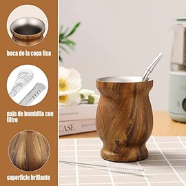 JAYLEN Juego De Tazas De Calabaza Yerba Mate, Juego de tazas de té de doble pared de acero inoxidable Taza de mate tradicional, taza de calabaza de yerba mate (Marrón)