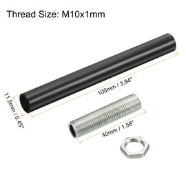 sourcing map Set of 2 Extension Rod Set M10 3.94 Inch Union Nut with Threaded Pipe Black