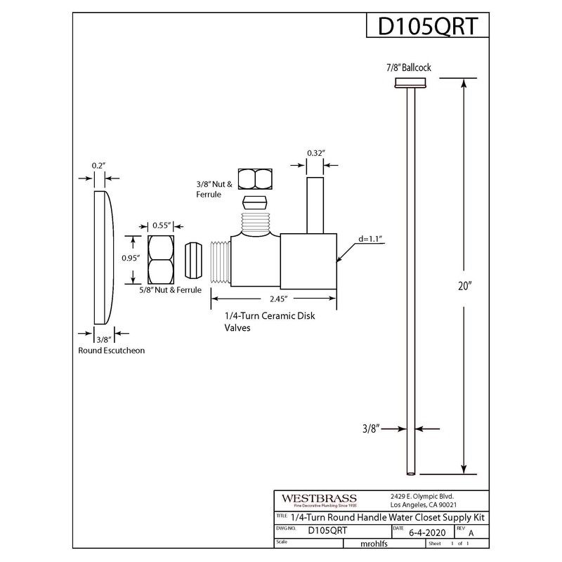 Westbrass D105QRT-07 5/8" x 3/8" OD x 20" Flat Head