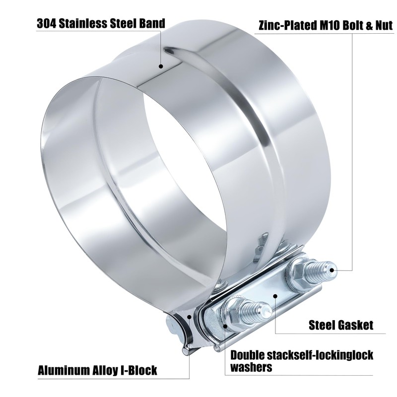 Vitonsbay 5 inch Exhaust Clamp, Lap Joint Exhaust Band Clamp