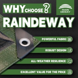 RAINDEWAY 20x20 Tarp Heavy Duty Waterproof,9Mil Thick,Large Tarps Multipurpose Poly Tarp Cover for Camping,Rain,Durable with Metal Grommets and Reinforced Edges,Finished Size Green/Black