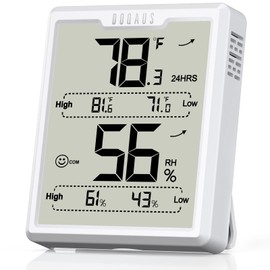DOQAUS Upgraded Digital Hygrometer Room Thermometer Indoor, Humidity Meter with Large LCD Display, Temperature Humidity Monitor with Max Min Records, White
