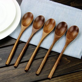 Wood Spoons Soup Spoon 6 Pieces AOOSY Natural Eco-Friendly Japanese Tableware Ellipse Wooden Coffee Tea Spoon with Case