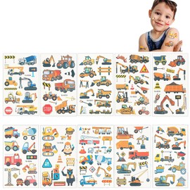 10 Blätter Tattoos für Kinder, Temporäre Tattoos Sticker Kinder Feuerwehrauto/Bagger/Technisches Fahrzeug/Auto, Kindertattoos Fake Tattoos Hautfreundlich Jungen Geburtstag Party Dekoration